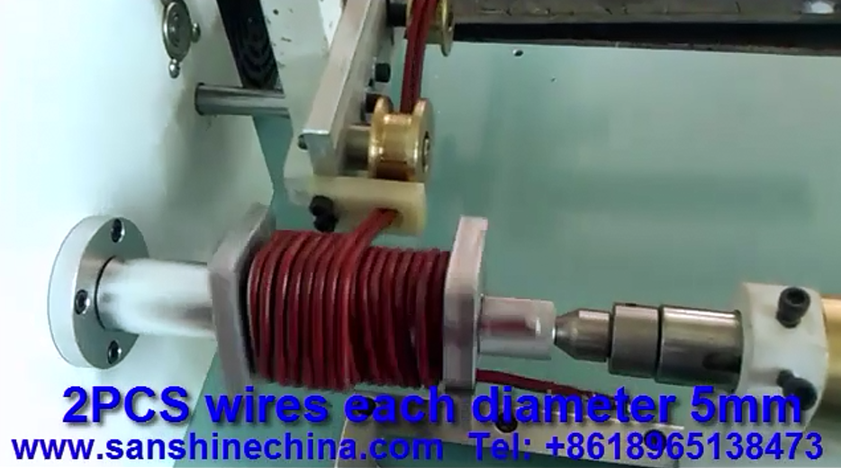 SanShine has designed automatic high torsion linear coil winding machine which winds 2PCS thick wires in parallel at same time